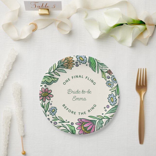 Artistic Scandinavian Folk Floral Bridal Shower Cl Paper Plate (Wedding)