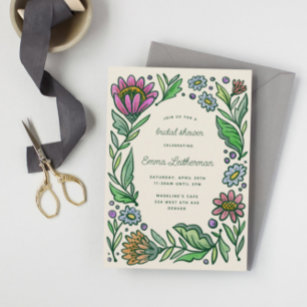 Artistic Scandinavian Folk Floral Bridal Shower Invitation