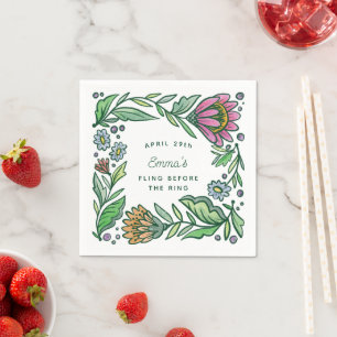 Artistic Scandinavian Folk Floral Bridal Shower Napkin