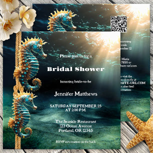 Artistic Seahorses Ocean Bridal Shower Invitation