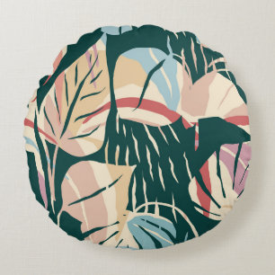 Artistic seamless pattern with abstract leaves. Mo Round Cushion