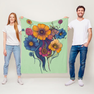 Artistic set of beautiful flowers fleece blanket
