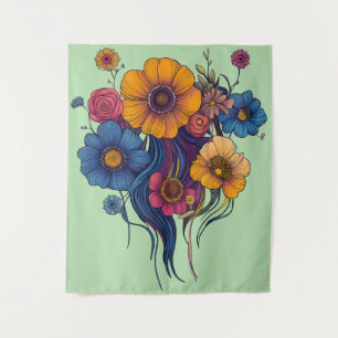Artistic set of beautiful flowers tapestry