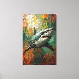 Artistic Shark Portrait Vibrant Oil Painting Canvas Print
