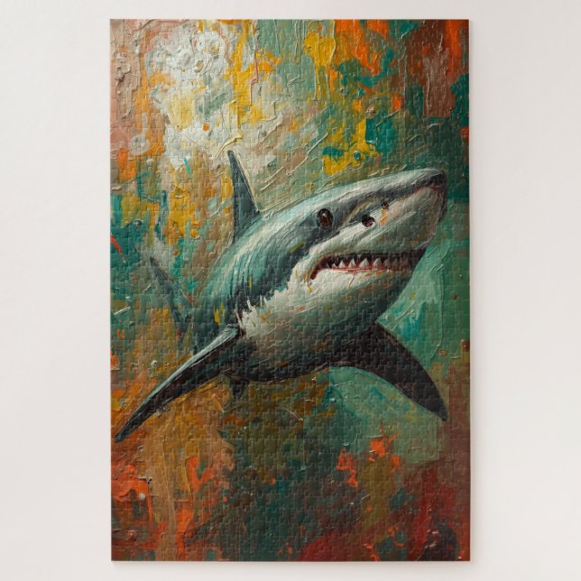 Artistic Shark Portrait Vibrant Oil Painting Jigsaw Puzzle (Vertical)