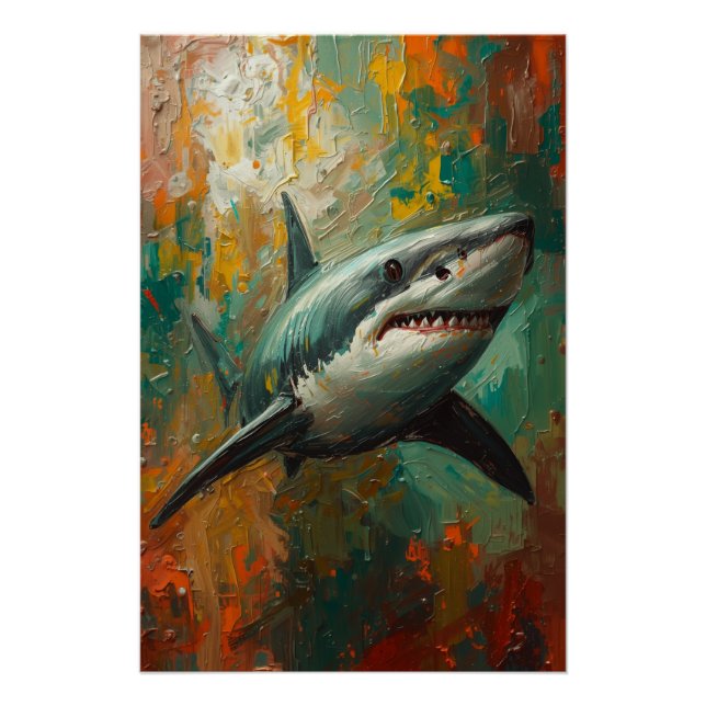 Artistic Shark Portrait Vibrant Oil Painting Poster (Front)