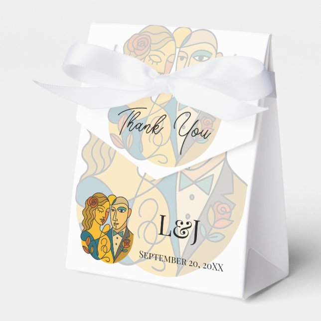 Artistic Silhouette Destination Wedding Modern Art Favour Box (Front Side)