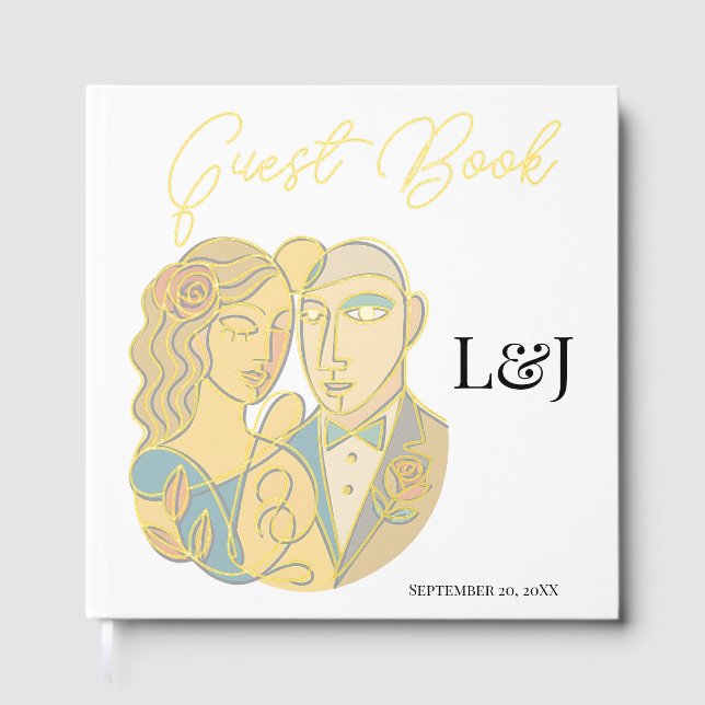 Artistic Silhouette Destination Wedding Modern Art Guest Book (Front)