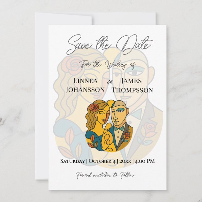 Artistic Silhouette Destination Wedding Modern Art Save The Date (Front)