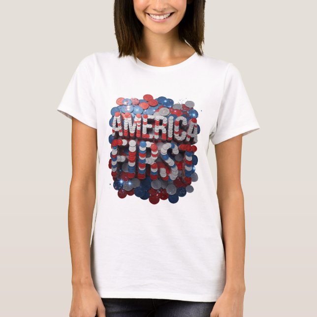 Artistic Silver AMERICA FIRST Graphic Design T-Shirt (Front)