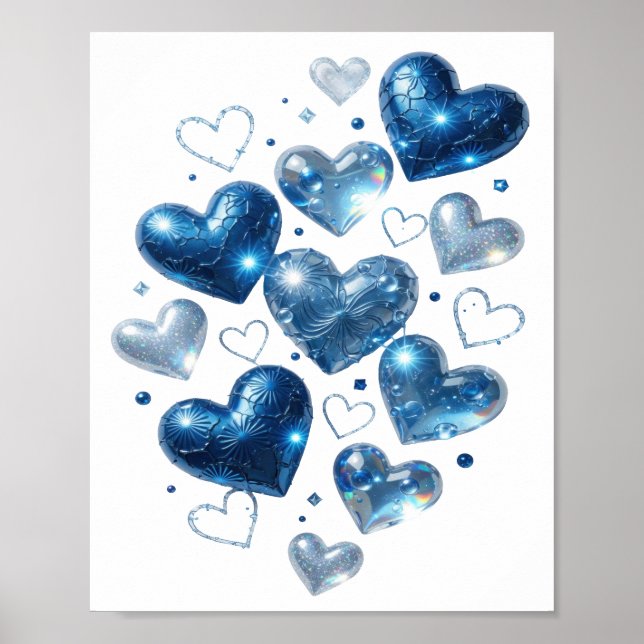 Artistic Silver BLUE HEARTS Graphic Tee Poster (Front)