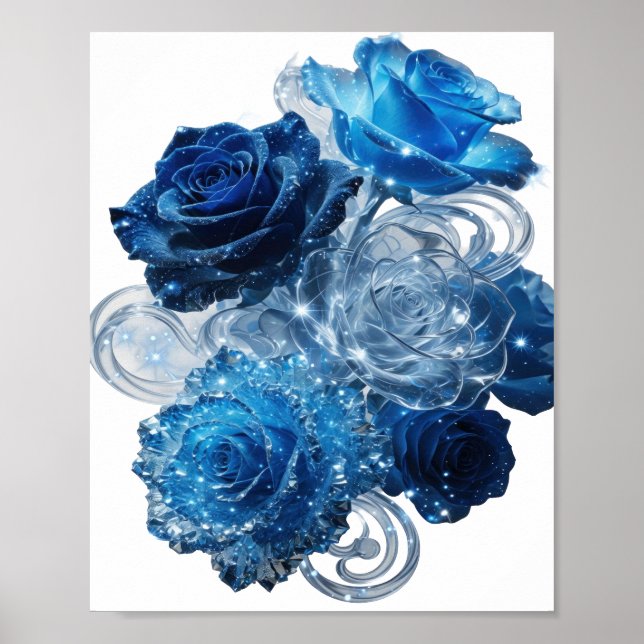 Artistic Silver BLUE ROSES Artistic Motif Poster (Front)