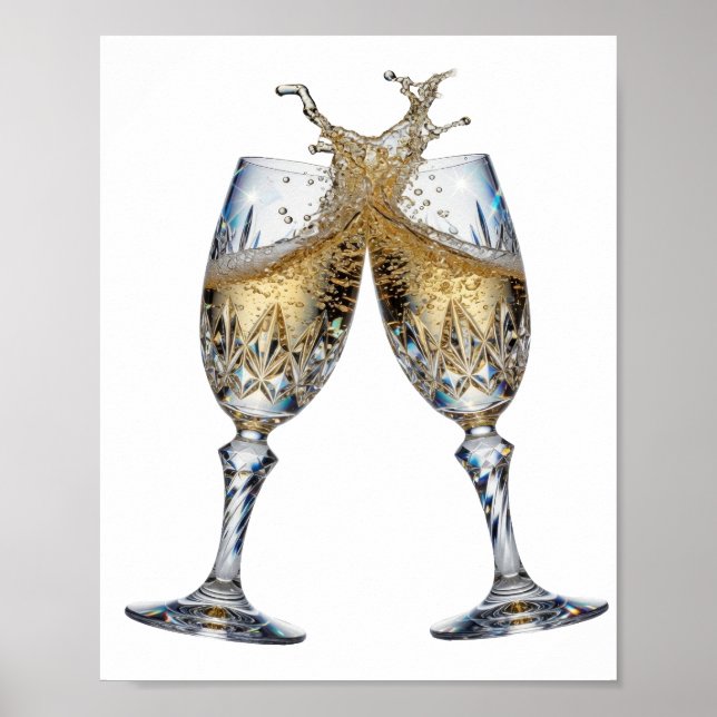 Artistic Silver CHAMPAGNE GLASSES 3D Text Art Poster (Front)
