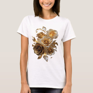 Artistic Silver GOLDEN ROSES Print T-Shirt