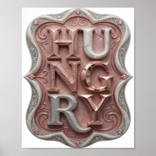 Artistic Silver HUNGRY Slogan Design Poster