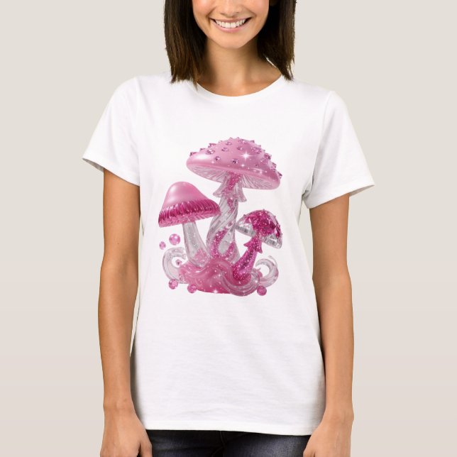 Artistic Silver PINK GLITTERY MUSHROOMS Custom Tee (Front)