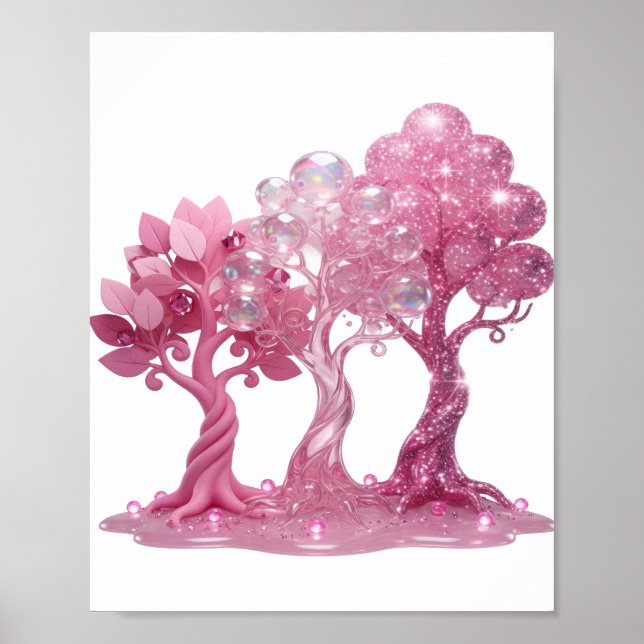 Artistic Silver PINK GLITTERY TREES Poster (Front)