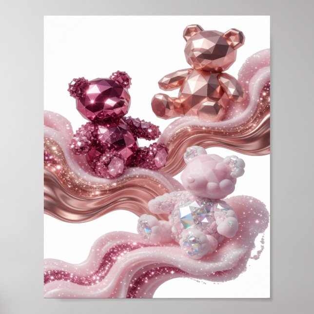 Artistic Silver ROSE GOLD TEDDY BEARS Quote Design Poster (Front)