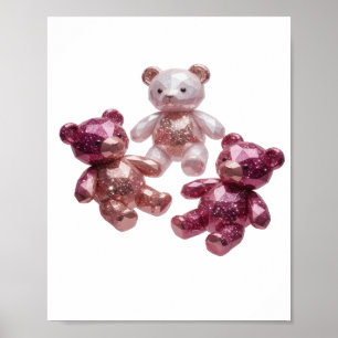 Artistic Silver THREE GLITTERY TEDDIES 3D Text Art Poster