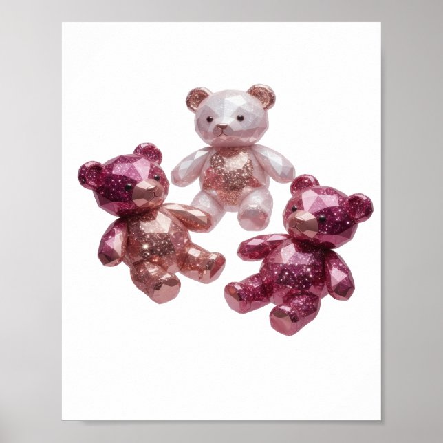 Artistic Silver THREE GLITTERY TEDDIES 3D Text Art Poster (Front)