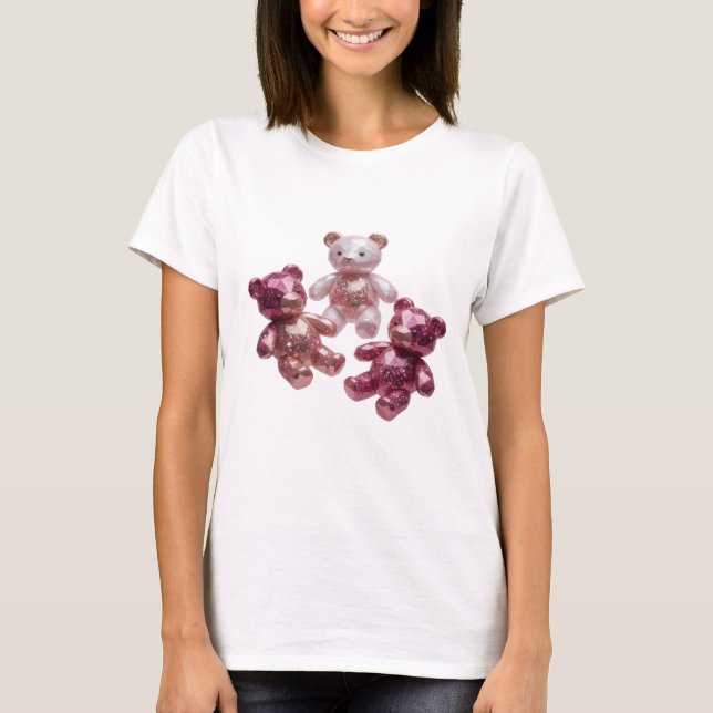 Artistic Silver THREE GLITTERY TEDDIES 3D Text Art T-Shirt (Front)