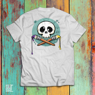 Artistic Skull with Crossed Paintbrushes T-Shirt