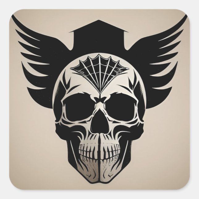 Artistic Skull With Wings and Abstract Geometric Square Sticker (Front)
