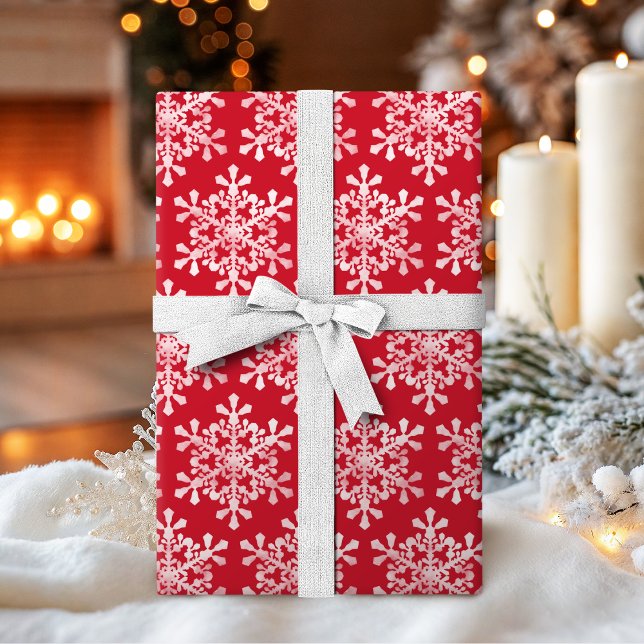 Artistic snowflake colour editable red Christmas Wrapping Paper (Artistic snowflake color editable red Christmas Wrapping Paper)