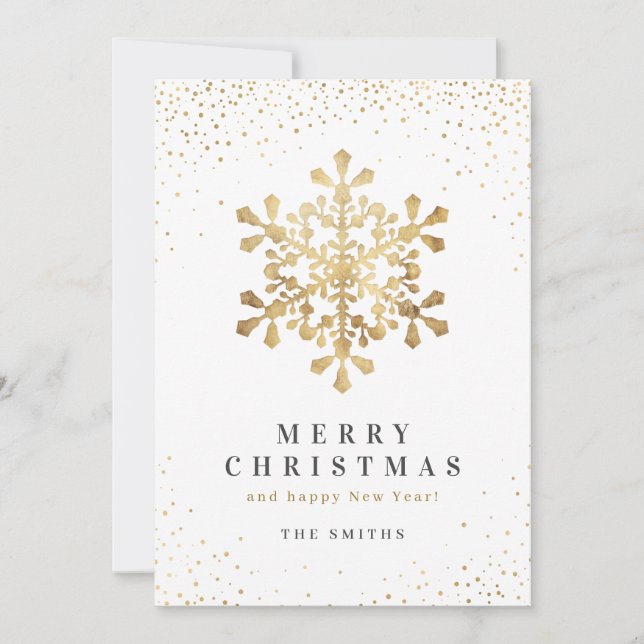 Artistic snowflake faux gold Christmas cards (Front)