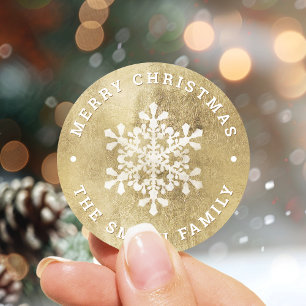Artistic snowflake faux gold Christmas Classic Round Sticker