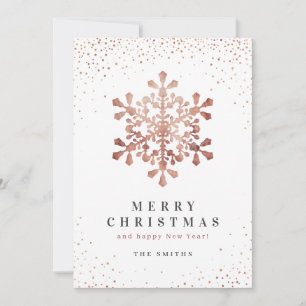 Artistic snowflake faux rose gold Christmas cards
