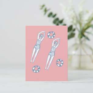 Artistic Snychro Swimmers Blue Illustration Postcard