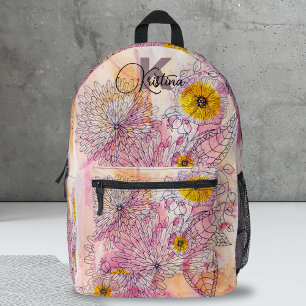 Artistic Soft Gradient Watercolor Ink Line Art Printed Backpack