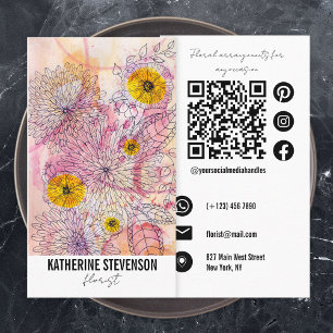 Artistic Soft Watercolor Gradient Line Art Florist Business Card