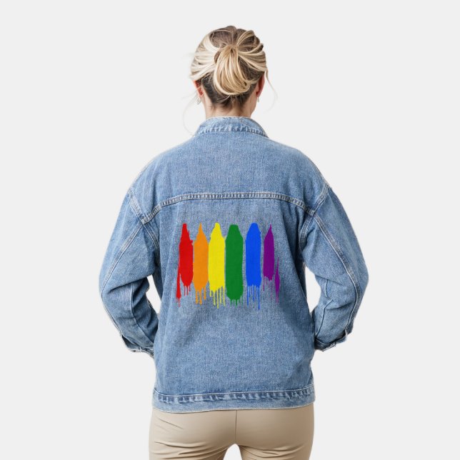 Artistic splash painted Rainbow Gay Pride Parade Denim Jacket (Model)