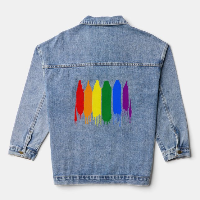 Artistic splash painted Rainbow | Gay Pride Parade Denim Jacket (Back)