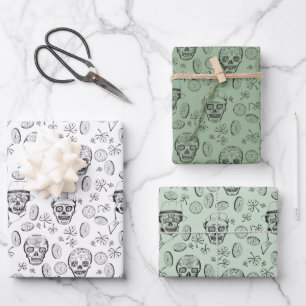 Artistic St Patricks Day Shamrock and Sugar Skull Wrapping Paper Sheet