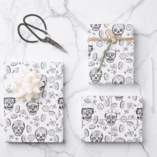 Artistic St Patricks Day Shamrock and Sugar Skull Wrapping Paper Sheet