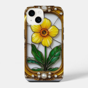 Artistic Stained Glass with Vibrant Flower iPhone 14 Case