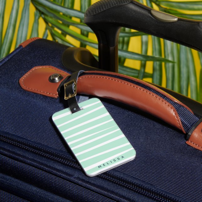 Artistic Stripes Teal Monogram Luggage Tag (Front Insitu 1)