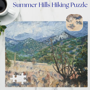 Artistic Summer Blue and Green Mountain Painting Jigsaw Puzzle