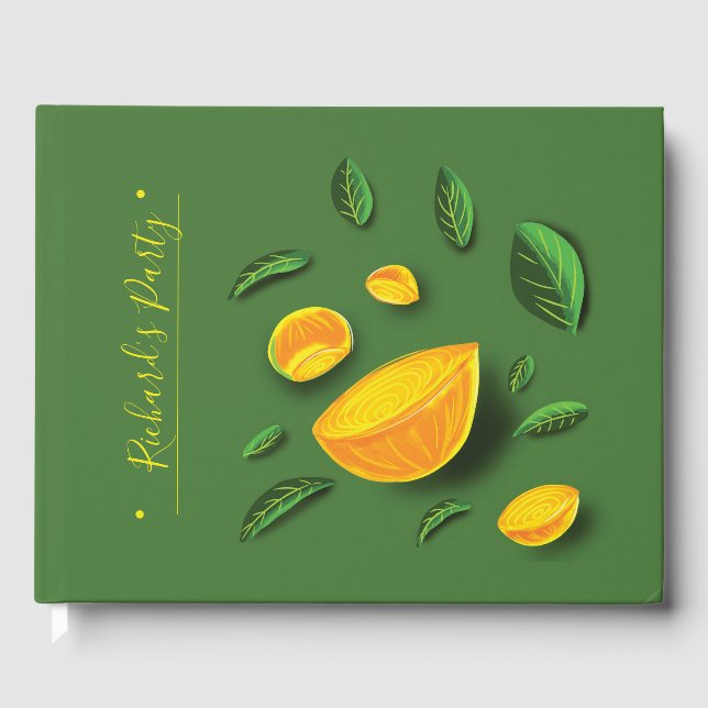 Artistic Summer Fruit Lemon Hand drawn painting Guest Book (Front)