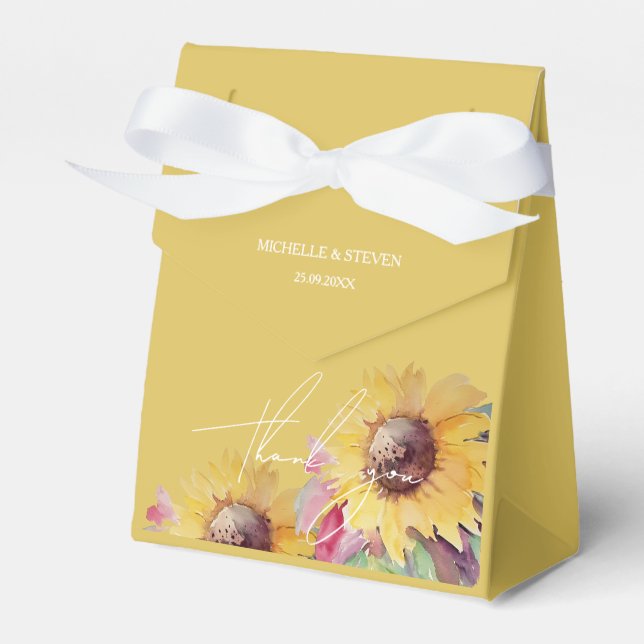 Artistic Sunflower Romantic Calligraphy Favour Box (Front Side)