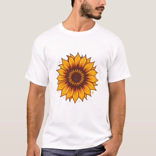 Artistic Sunflower With Scroll Ornaments T-Shirt (Front)
