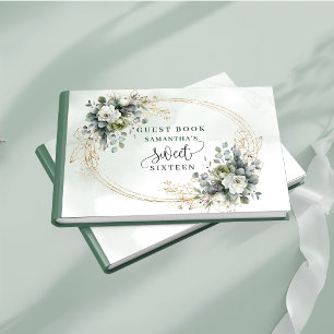 Artistic Sweet 16 green gold eucalyptus greenery  Guest Book