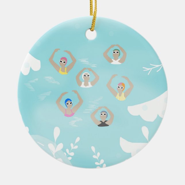 Artistic Swimmers | Artistic Swimming Winter Art  Ceramic Tree Decoration (Front)