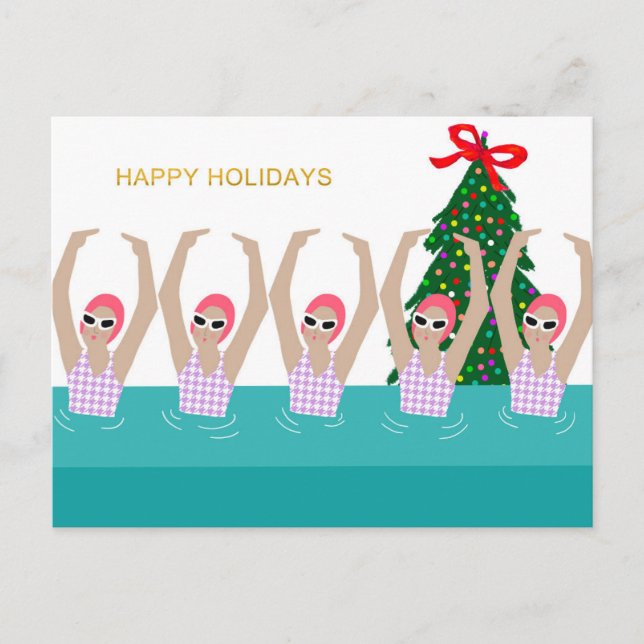 Artistic Swimmers Illustration Christmas Holiday  Postcard (Front)