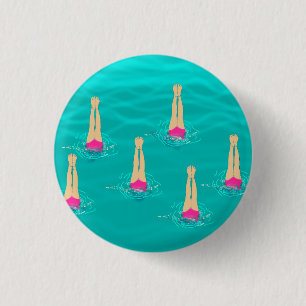 Artistic Swimmers Swimming Under Water 3 Cm Round Badge