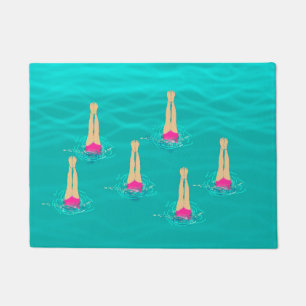 Artistic Swimmers Swimming Under Water Doormat