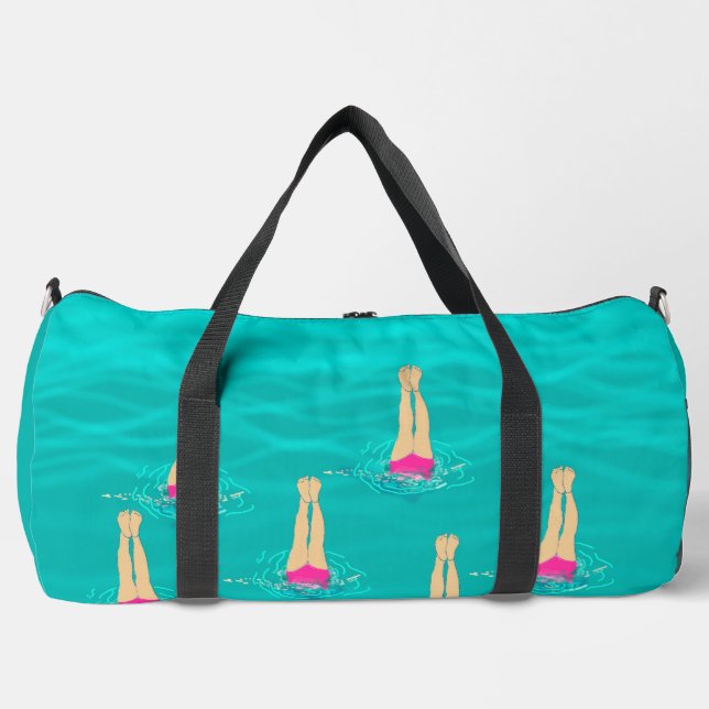 Artistic Swimmers Swimming Under Water  Duffle Bag (Front)
